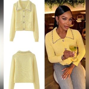 NWT Zara Yellow Cable Knit Cardigan Size S 6427/037 Bloggers Fave Gemstone